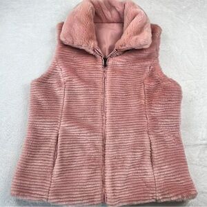 🟣 Liz Claiborne Blush Pink Faux Fur Reversible Vest Size Large